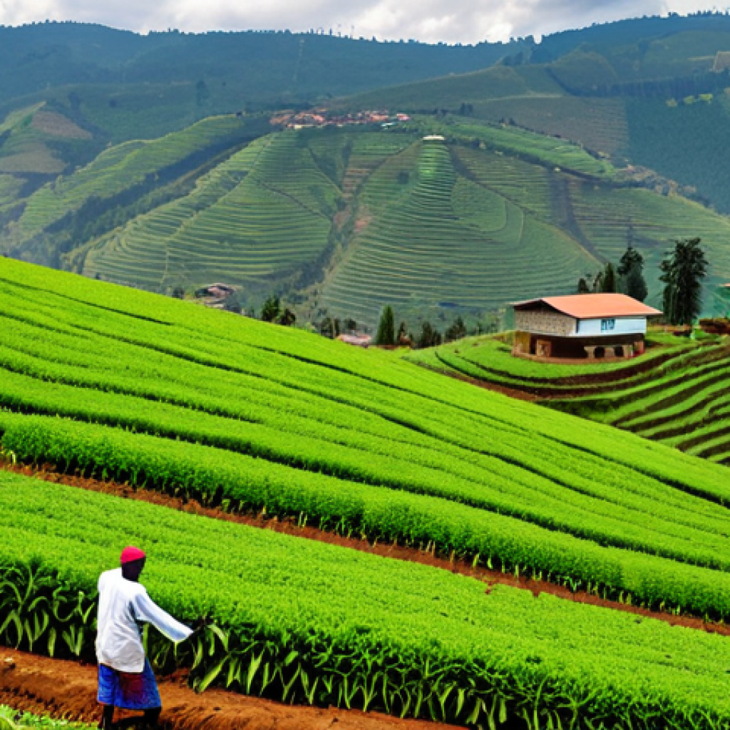 Sustainable Agriculture in Rwanda**

"A vibrant, lush Rwandan hillside farm showcasing modern, sustainable agricultural techniques. Farmers, fully clothed in appropriate attire, are tending to rows of healthy crops. In the background, traditional Rwandan homes blend with the landscape. The scene emphasizes harmony between agriculture and the environment. Safe for work, appropriate content, fully clothed, professional, modest, perfect anatomy, correct proportions, natural pose, well-formed hands, proper finger count, natural body proportions, high quality, vibrant colors, clear details."

**