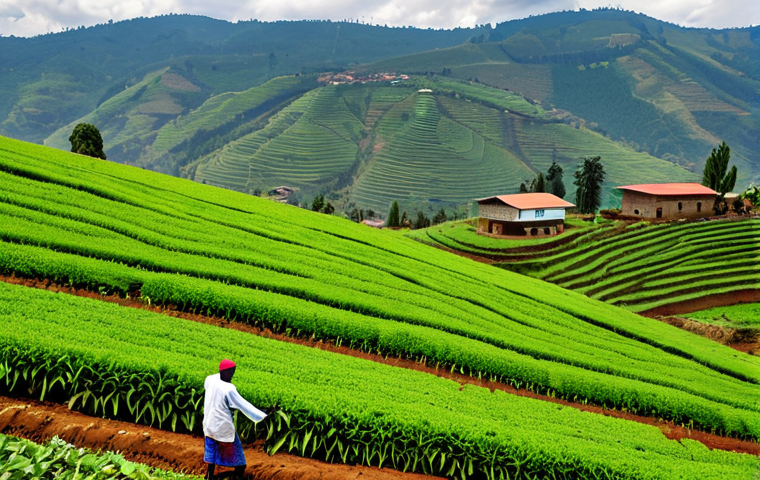 Sustainable Agriculture in Rwanda**

"A vibrant, lush Rwandan hillside farm showcasing modern, sustainable agricultural techniques. Farmers, fully clothed in appropriate attire, are tending to rows of healthy crops. In the background, traditional Rwandan homes blend with the landscape. The scene emphasizes harmony between agriculture and the environment. Safe for work, appropriate content, fully clothed, professional, modest, perfect anatomy, correct proportions, natural pose, well-formed hands, proper finger count, natural body proportions, high quality, vibrant colors, clear details."

**