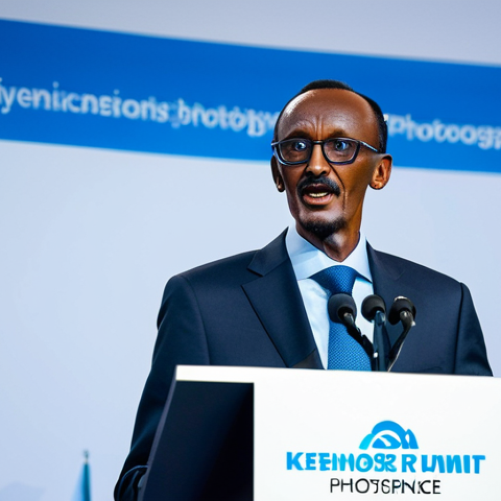 르완다의 주요 정치 인물 - Paul Kagame at a Tech Summit**

"President Paul Kagame giving a keynote speech at a technology summi...