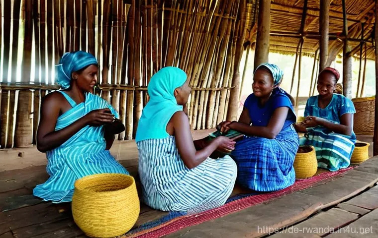 르완다 민속 문화 체험 프로젝트 - **Prompt for Traditional Rwandan Basket Weaving Workshop:**
"A vibrant, wide-angle shot inside a...