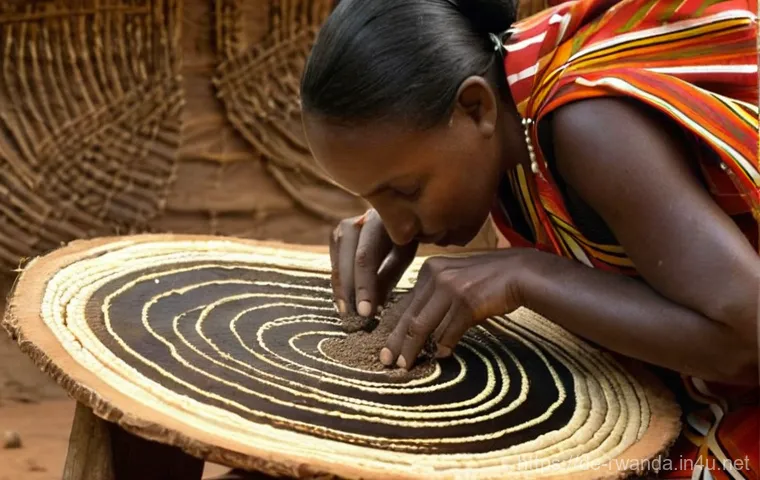르완다 민속 문화 체험 프로젝트 - **Prompt for Traditional Rwandan Basket Weaving Workshop:**
    "A vibrant, wide-angle shot inside a...