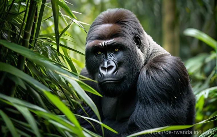 르완다의 주요 관광 명소 리뷰 - **A majestic mountain gorilla silverback in its natural habitat within Rwanda's Volcanoes National P...