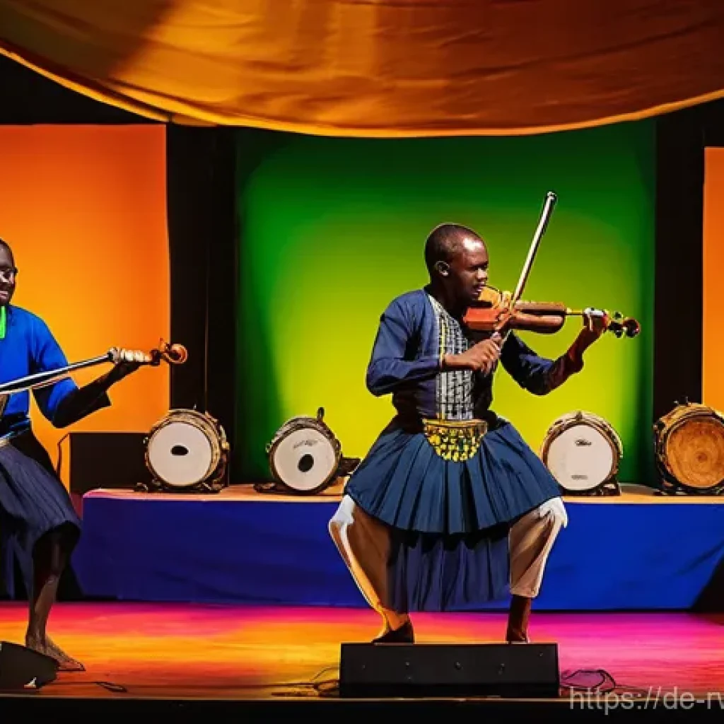 르완다 민속 음악 페스티벌 - **"Dynamic Rwandan Music Festival Stage Performance: A vibrant scene featuring a diverse group of Rw...
