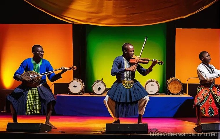 르완다 민속 음악 페스티벌 - **"Dynamic Rwandan Music Festival Stage Performance: A vibrant scene featuring a diverse group of Rw...
