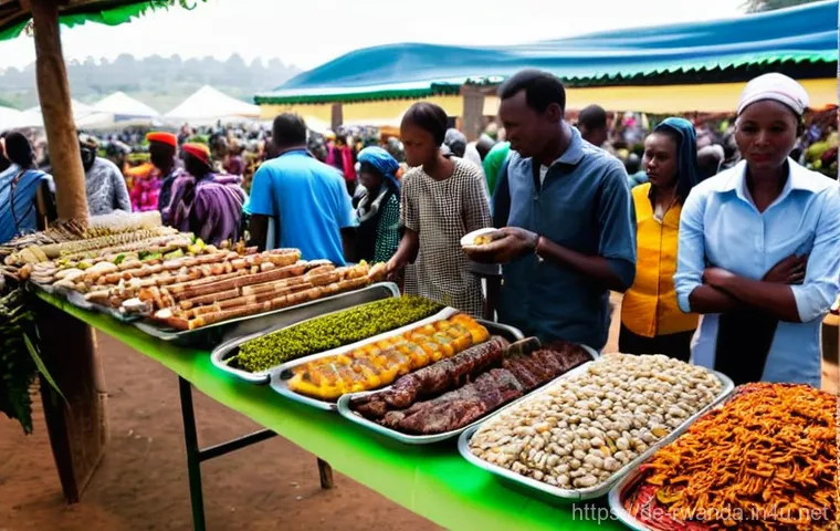 르완다 민속 음악 페스티벌 - **"Heartwarming Rwandan Festival Crowd Interaction: A bustling and joyful outdoor festival scene cap...