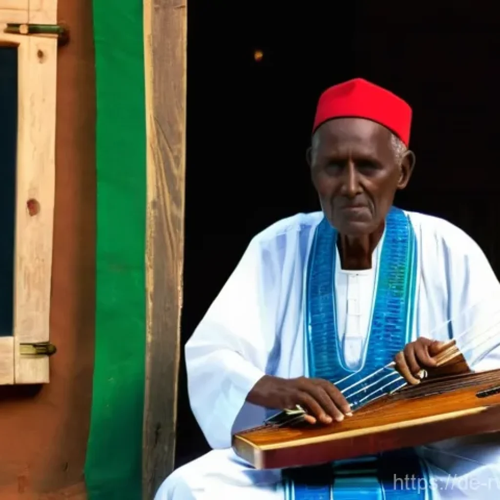 르완다 민속 음악 아카데미 - **Prompt:** A serene and captivating image depicting an elderly Rwandan master musician gently playi...