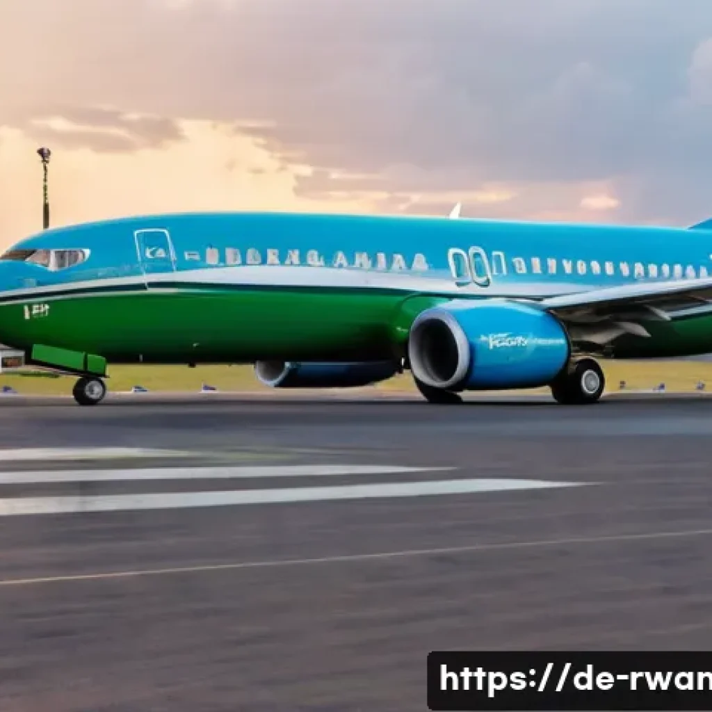 르완다 항공편 정보 - A modern Rwanda Airways Boeing 737 aircraft taxiing on the runway of Kigali International Airport du...