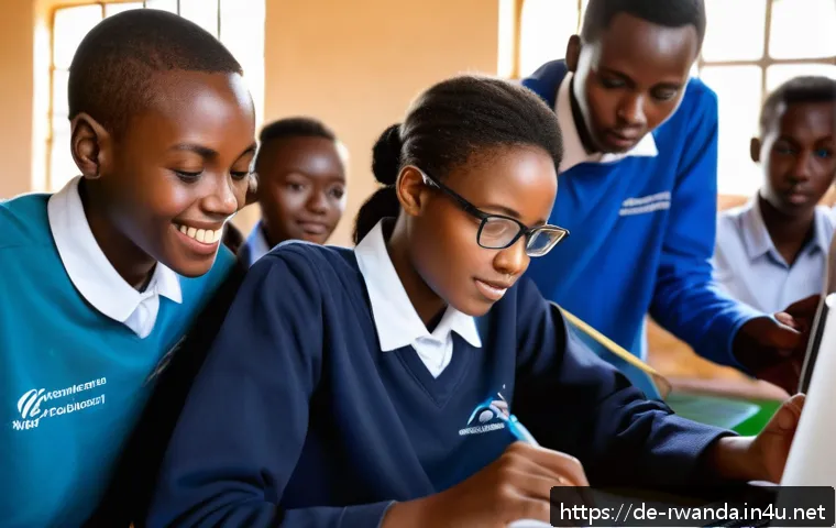 르완다의 직업 교육 - A vibrant classroom scene in Rwanda featuring diverse young adults wearing modest clothing and engag...