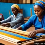 르완다의 전통 직물 전시회 - A vibrant Rwandan textile workshop scene showing skilled female artisans weaving on traditional hand...
