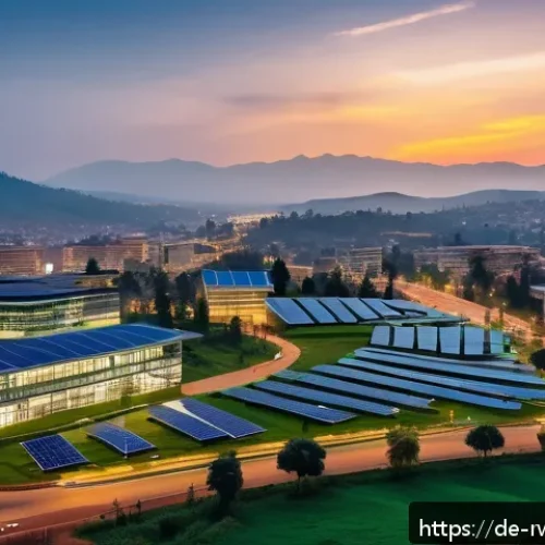 르완다의 주요 산업군 - A vibrant Kigali cityscape showcasing a smart city environment at dusk, with modern buildings illumi...