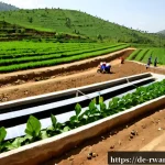 르완다와 아프리카 개발은행 - Photorealistic wide-angle scene of a sustainable agricultural development project in rural Rwanda, t...
