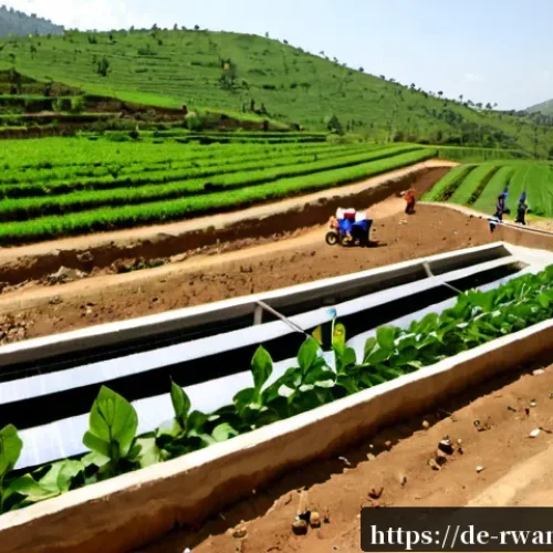 Home 17 르완다와 아프리카 개발은행 - Photorealistic wide-angle scene of a sustainable agricultural development project in rural Rwanda, t...